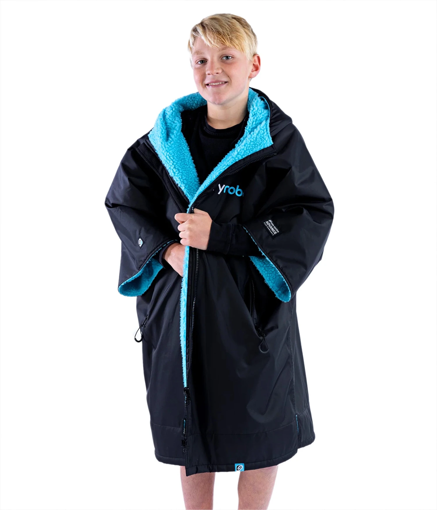 Dryrobe Advance Kids Short Sleeve BLACK BLUE 3 Dryrobe Advance Kids Short Sleeve BLACK BLUE